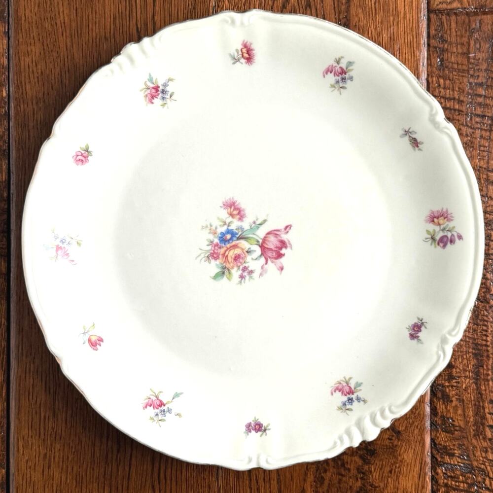 Vintage Bavaria Porcelain Floral Dinner Plate Gold Trim Scalloped Edge